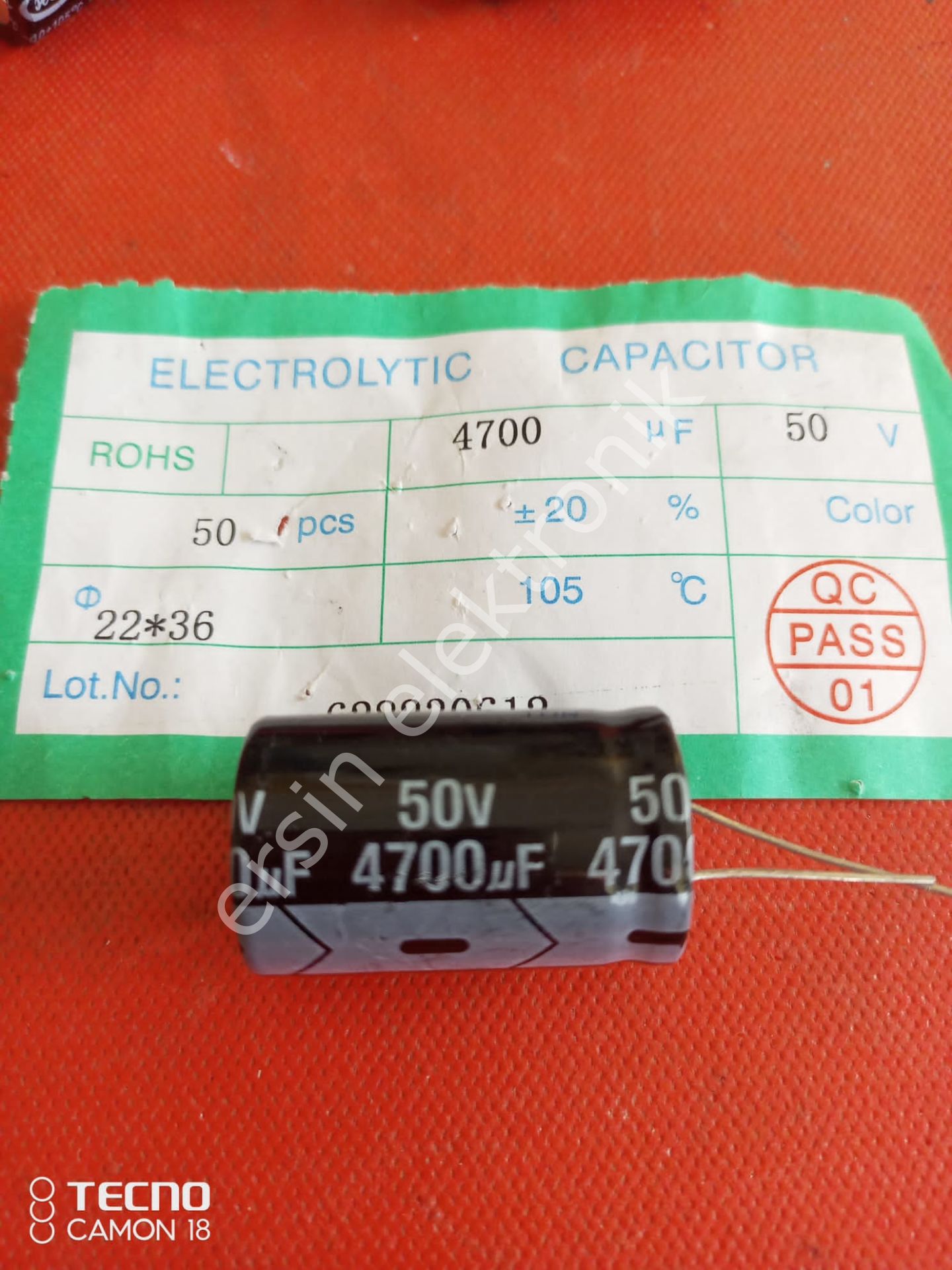 4700uF 50V Elektrolitik Kondansatör(22X36mm bacak aralığı 10mm )