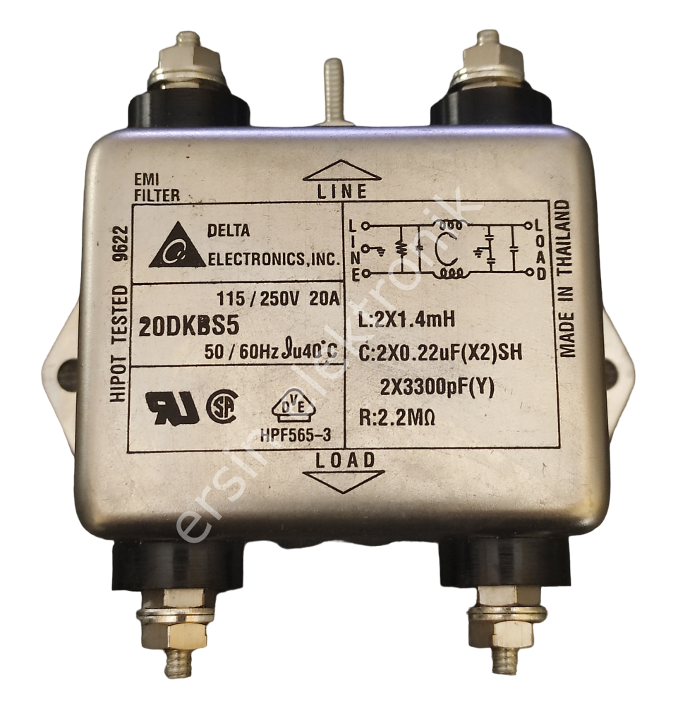 (20A) 20DKBS5 EMİ FİLTER 20DKBS5 20A  115/250V Power Line Filter(Uzunluk:62mm  Genişlik 5mm , Yükseklik 28mm) (Made in Thailand) (ADET İÇİN ÖZEL FİYAT VERİLİR)