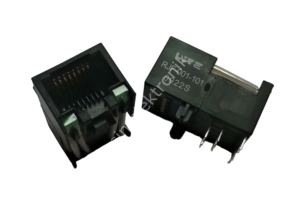 RJ45 Ledli Ethernet Jack Konnektör Trafolu ( RJF-001-101 ) Orjinal (Eni=15mm Boy:24mm,Yükseklik:12mm)