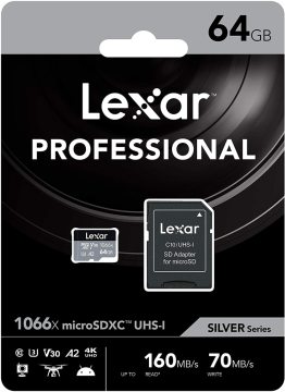 LEXAR 64GB MICRO SDXC 1066X UHS-I 160MB READ/70MB WRITE MEMORY CARD