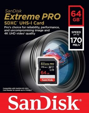 SANDISK 64GB SDXC  EXTREME PRO 170MB HAFIZA KARTI