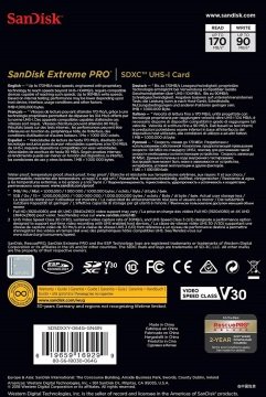 SANDISK 64GB SDXC  EXTREME PRO 170MB HAFIZA KARTI