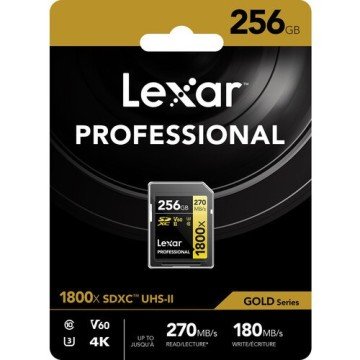 LEXAR PROF 256GB 1800X  SDXC UHS-II 270MB/s read 180MB/s write C10 V60 U3