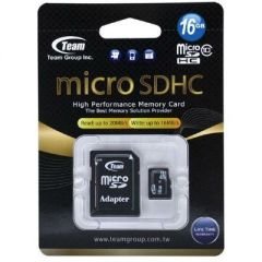 Team 16 Gb Micro SD (SDHC) Class 10 Kart + Adaptör Hafıza Kartı (TMMSD16GC10)