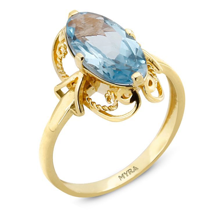 Myra Gold 14 Ayar Altın Aqua Marine Taşlı Yüzük