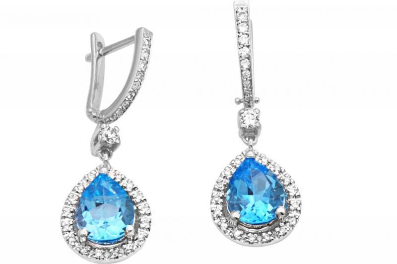 Pırlanta Aqua Marin Küpe 18 Ayar E000143 Melis Gold