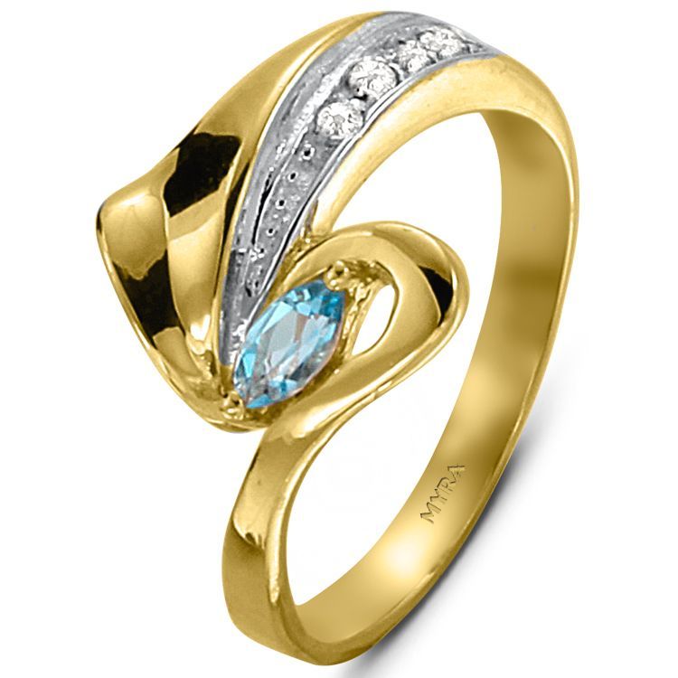 Myra Gold 14 Ayar Markiz Kesim Aquamarine Yüzük