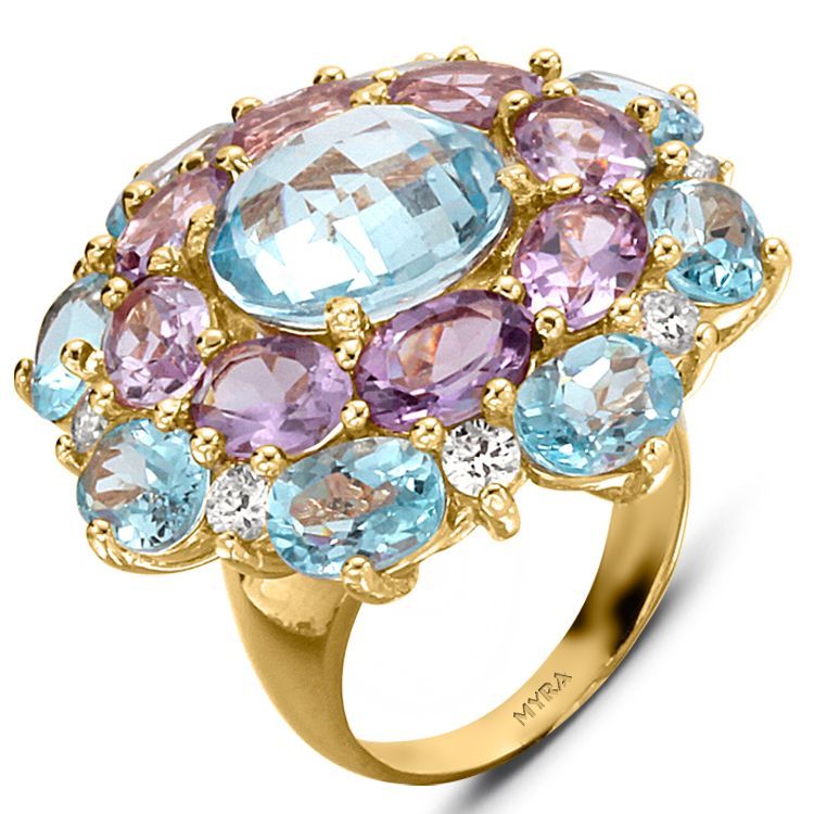Myra Gold Ametist ve Aquamarine Taşlı Yüzük
