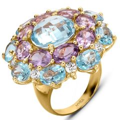 Myra Gold Ametist ve Aquamarine Taşlı Yüzük