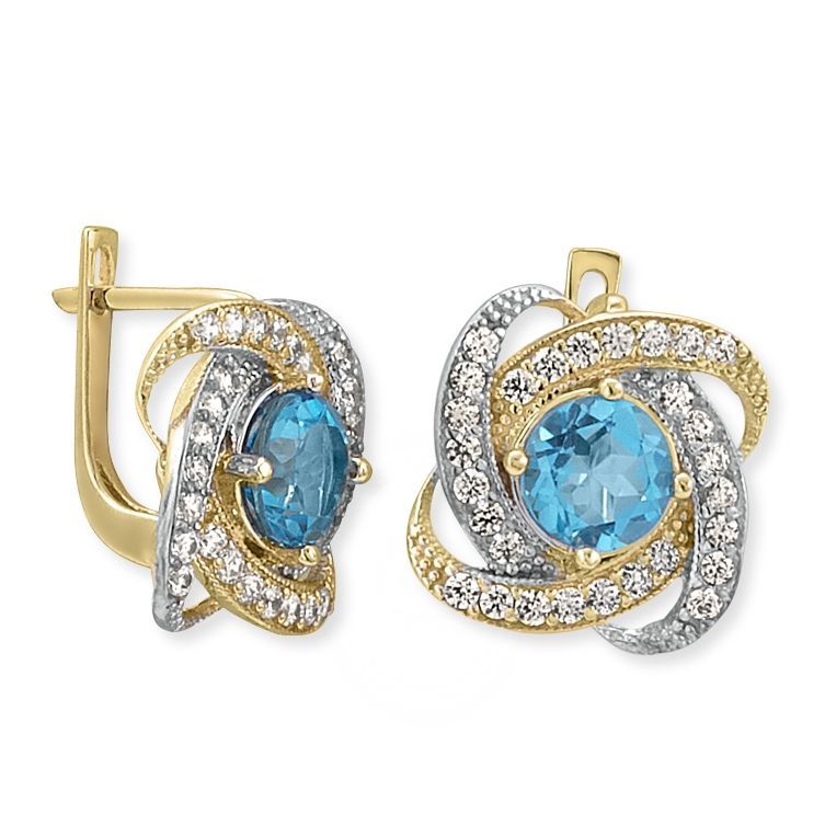 Myra Gold Aqua Marine Taşlı Göz Alıcı Altın Küpe