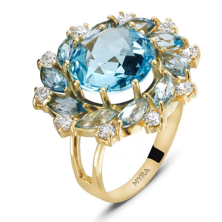 Myra Gold 14 K Altın Aqua Marine Yüzük