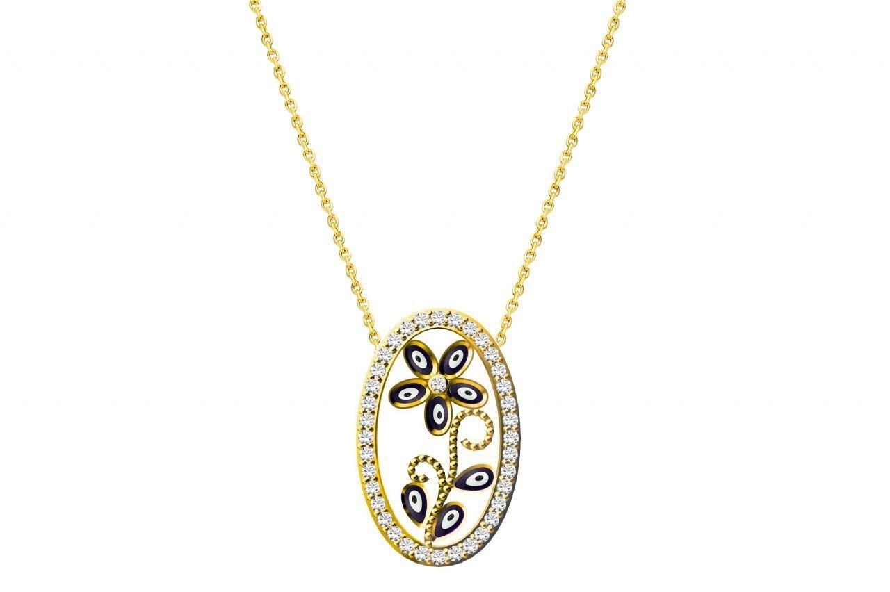 Altın Çiçek Motifli Kolye Melis Gold KLY00494