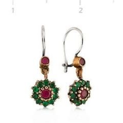 GUMUSH Zümrüt ve Yakut Taşlı Otantik Küpe | SET65138014-E