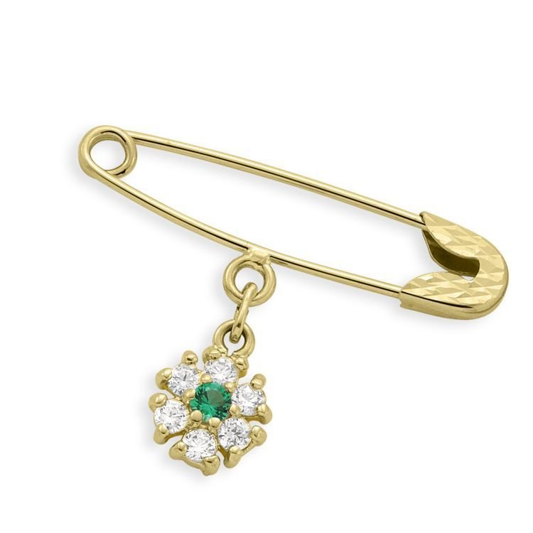 Myra Gold Zirkon Zümrüt Taşlı Bebek İğnesi