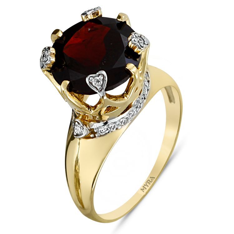 Myra Gold 14 Ayar Altın Garnet Taşlı Taç (Crown) Yüzük