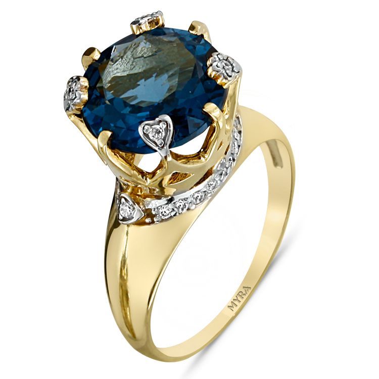 Myra Gold Aquamarine Taşlı Taç (Crown) Yüzük