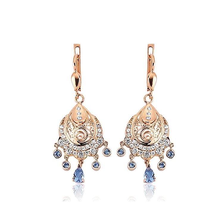 Myra Gold Aqua Marine Taşlarla Süslenmiş Saraylı Küpe