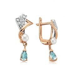 Myra Gold İnci Ve Aqua Marine Taşlarla Süslenmiş Saraylı Küpe
