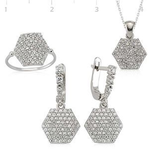GUMUSH 925 Gümüş Zirkon Taşlı Altıgen Set | ST0460008