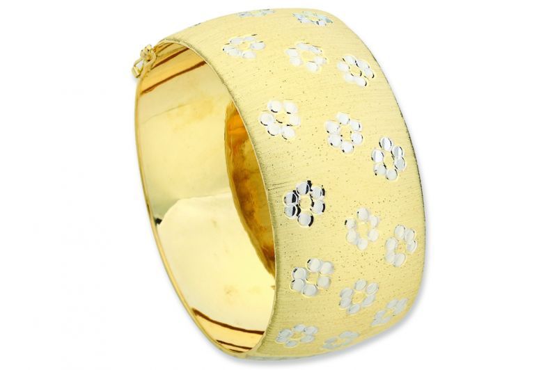 Altın Çiçekli Sade Kelepçe Bilezik Blz20073 Melis Gold