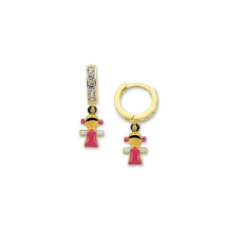 Myra Gold Pembe Giyisili Çocuk Küpesi