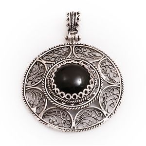GUMUSH 925 Oniks Taşlı Telkari Kolye Ucu | PND48187003