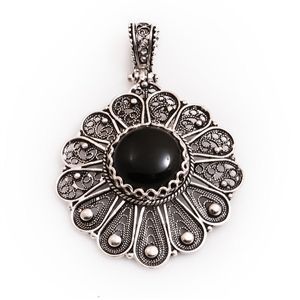 GUMUSH 925 Oniks Taşlı Telkari Kolye Ucu | PND48187005