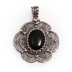 GUMUSH 925 Onyx Taşlı Telkari Kolye Ucu | PND48187011