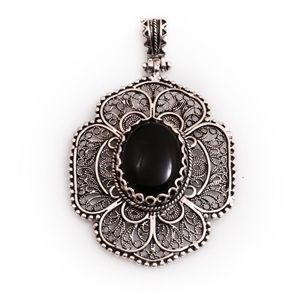 GUMUSH 925 Oniks Taşlı Telkari Kolye Ucu | PND48187012