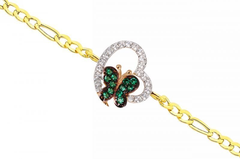 Altın Taşlı Kalp Kelebek Bileklik ZB000048 Melis Gold