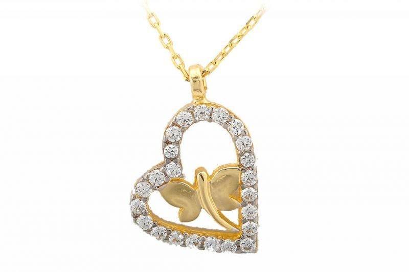 Altın Kelebek Kalp Kolye Kly00024 Melis Gold