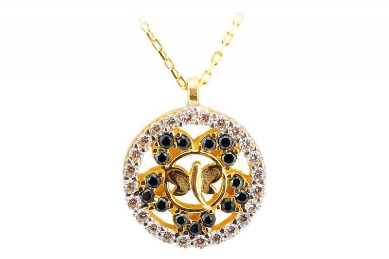 Altın Çiçekli Kelebek Kolye Kly00032 Melis Gold