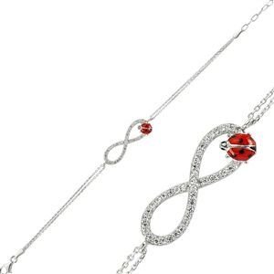 GUMUSH 925  Zirkon Taşlı  Uğur böcekli Sonsuzluk Bileklik | BR0460123