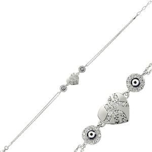 GUMUSH 925 Zirkon Taşlı Nazarlı  Kalp Bileklik | BR0460122
