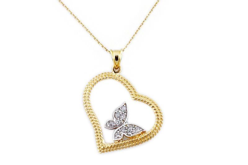 Altın Kelebekli Kalp Kolye Kly00055 Melis Gold