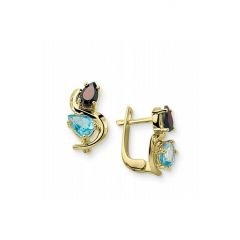 Myra Gold Garnet, Aqua Taşlı Renkli Küpe