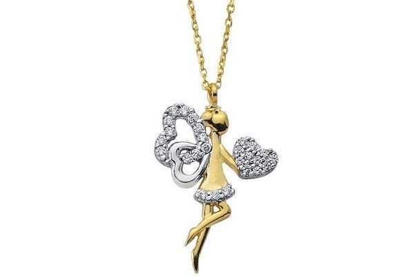 Altın Kalpli Melek Kolyesi Kly00264 Melis Gold