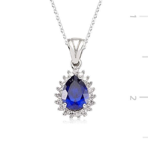 GUMUSH 925  Zirkon Safir Taşlı Damla Kolye | PT0470079