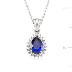 GUMUSH 925  Zirkon Safir Taşlı Damla Kolye | PT0470079