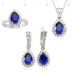 GUMUSH 925 Zirkon Safir Taşlı Damla Set | ST0470518