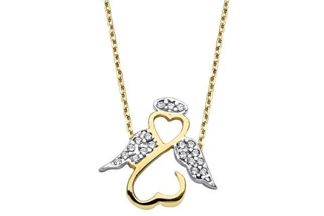Altın Melek Kanatlı Kalp Kolye Kly00333 Melis Gold