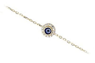 Altın Taşlı Nazar Boncuklu Zincirli Bileklik ZB000066 Melis Gold