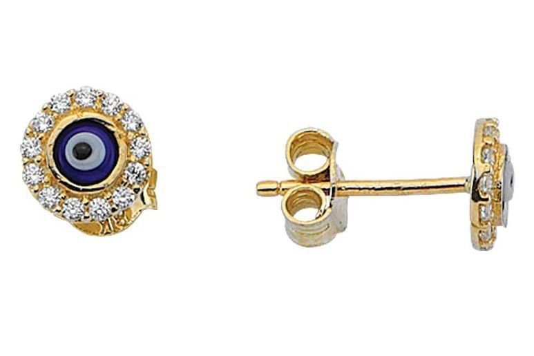 Altın Taşlı Nazar Boncuklu Küpe Kp000051 Melis Gold