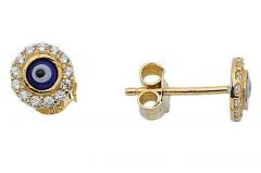 Altın Taşlı Nazar Boncuklu Küpe Kp000051 Melis Gold