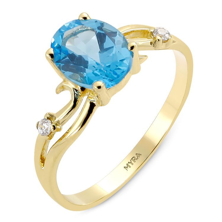 Myra Gold 14 Ayar Altın Aquamarine Taşlı Yüzük