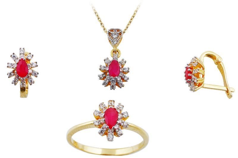 Altın Kırmızı Taşlı Set AS000014 Melis Gold