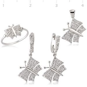 GUMUSH Zirkon Taşlı Rodyum Kaplama Kelebek Set | SET37001001