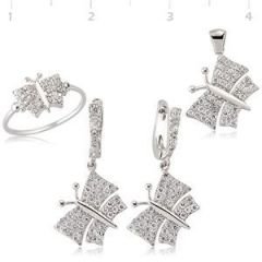GUMUSH Zirkon Taşlı Rodyum Kaplama Kelebek Set | SET37001001
