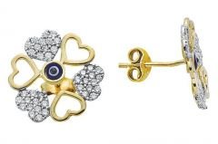 Altın Taşlı Kalp Ve Nazar Boncuklu  Küpe Kp000061 Melis Gold