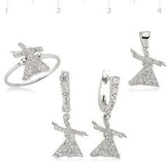GUMUSH Zirkon Taşlı Rodyum Kaplama Semazen Set | SET47066150